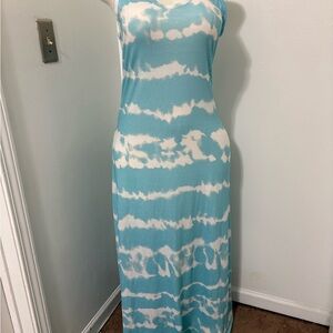 Aqua and White Tie-Dye Maxi Dress Large NWT